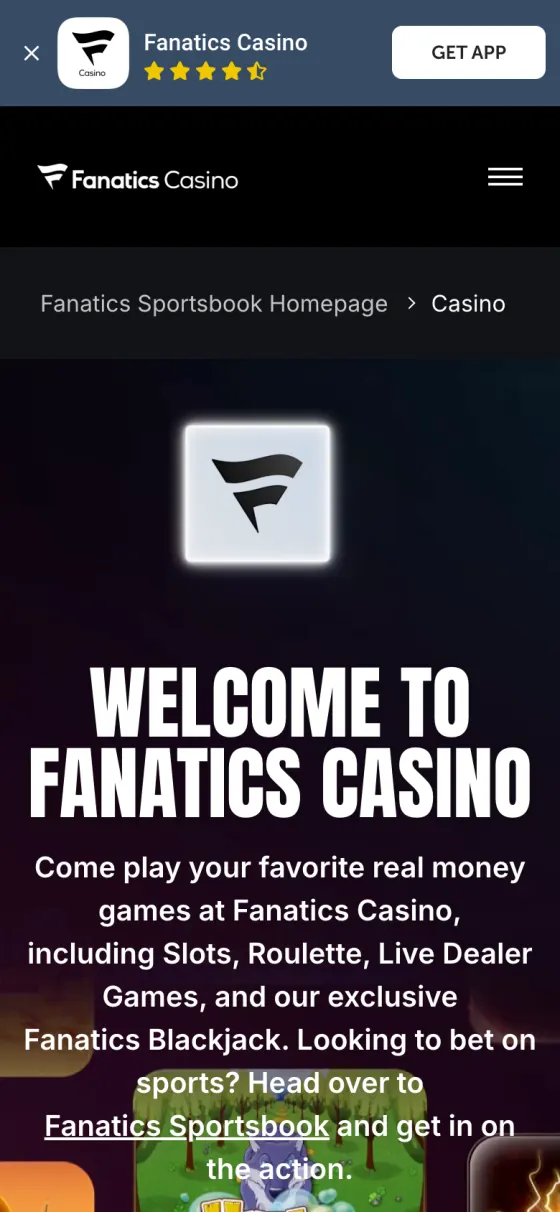 Fanatics Casino mobile casino page in New Jersey