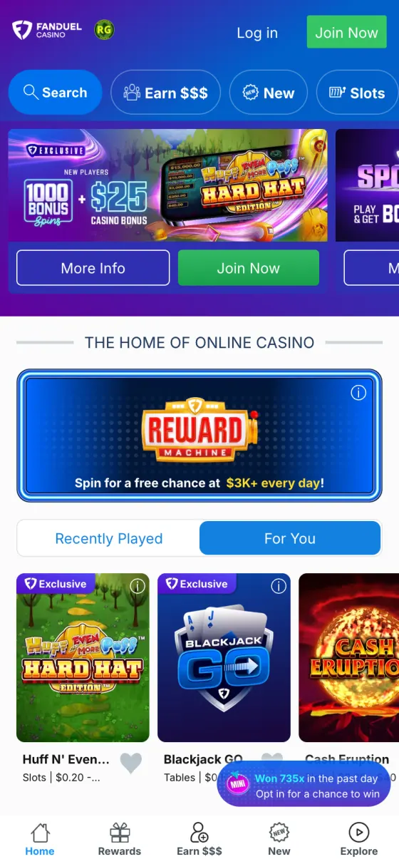 FanDuel Casino mobile lobby in New Jersey